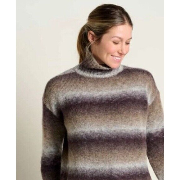 Toad & Co Knit Sweater Sz S Turtleneck Merino Wool Alpaca Blend Crop Stripe $160 - Picture 2 of 6
